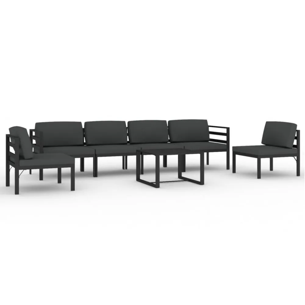Premium Resina Sintetica Set Divani da Giardino 7 pz con Cuscini Alluminio Antracite