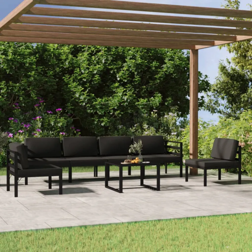 Premium Resina Sintetica Set Divani da Giardino 7 pz con Cuscini Alluminio Antracite