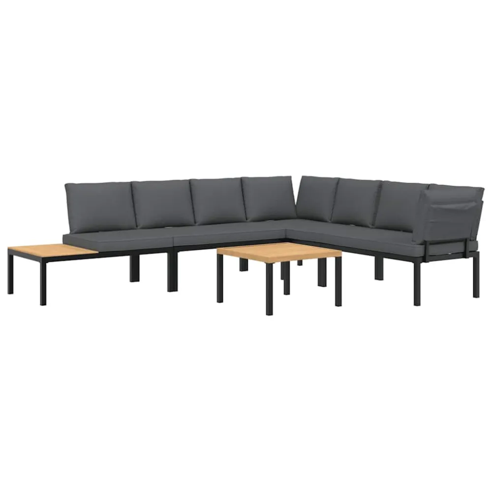 Premium Resina Sintetica Set Divani da Giardino 5 pz con Cuscini Alluminio Nero