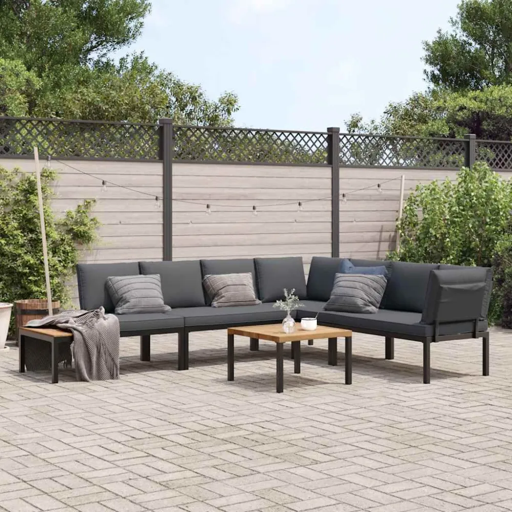 Premium Resina Sintetica Set Divani da Giardino 5 pz con Cuscini Alluminio Nero