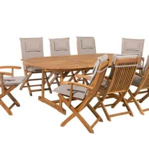 Premium Resina Sintetica Set da giardino legno 8 posti con cuscini grigio/beige MAUI