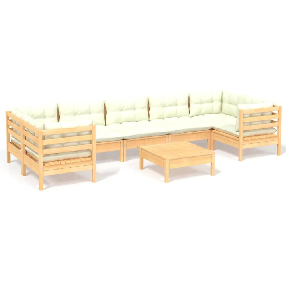 Premium Resina Sintetica Set Salotto da Giardino 8 pz con Cuscini Crema Legno di Pino