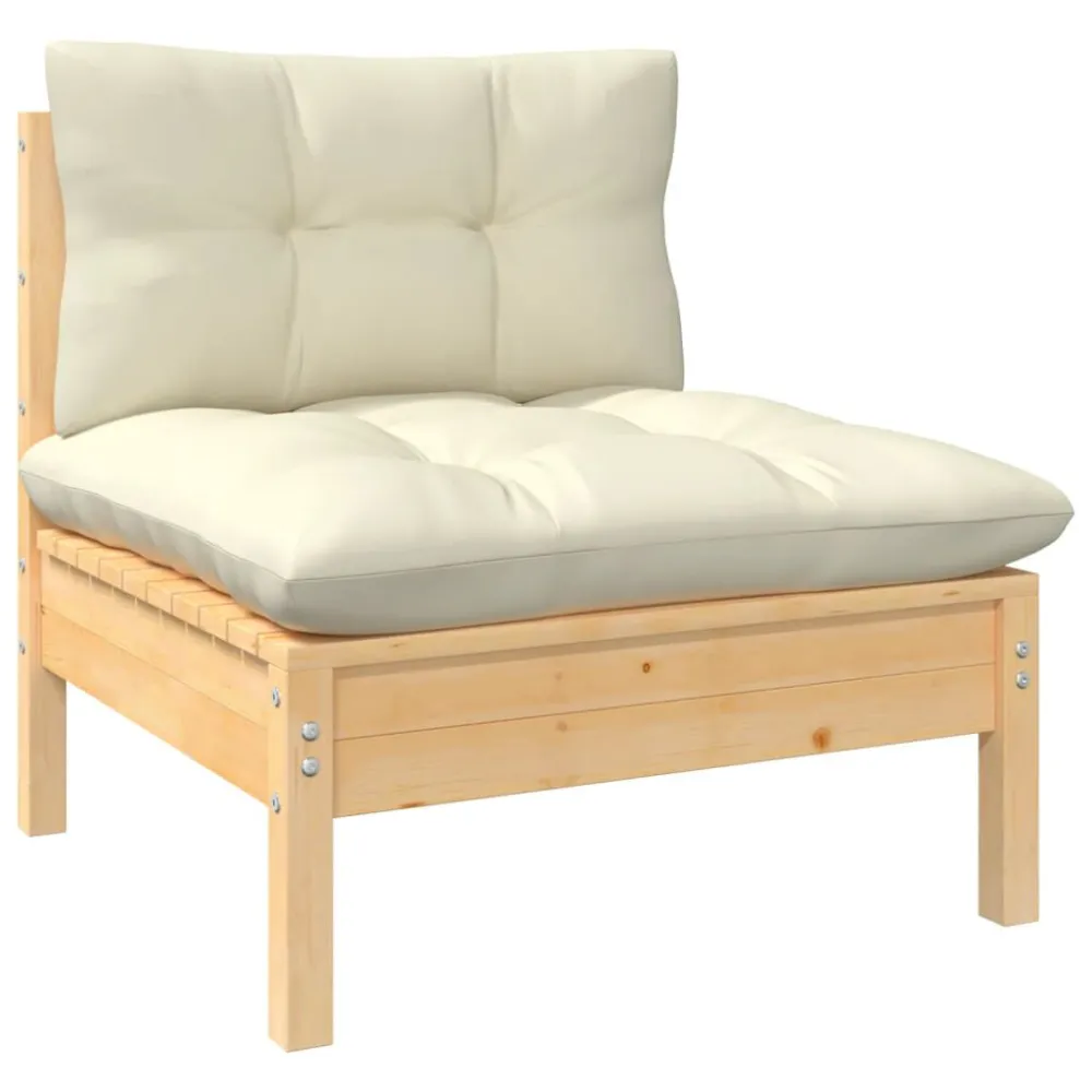 Premium Resina Sintetica Set Salotto da Giardino 8 pz con Cuscini Crema Legno di Pino