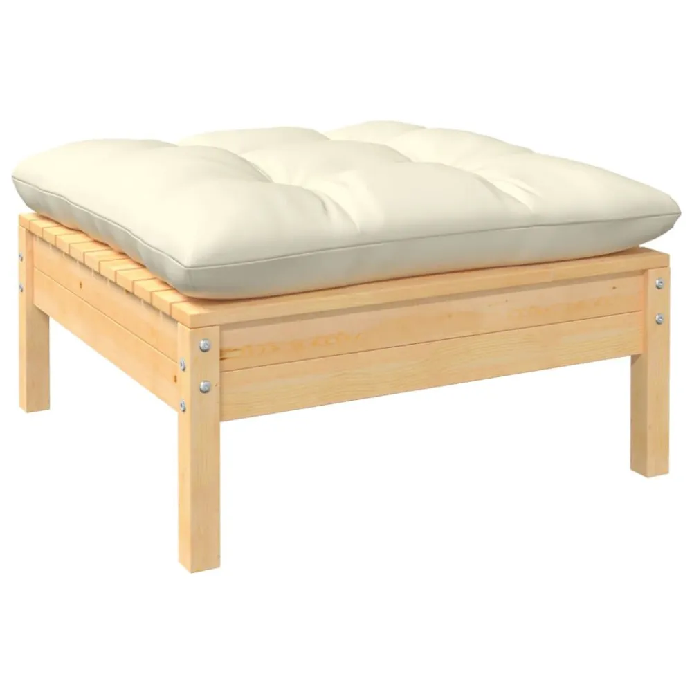 Premium Resina Sintetica Set Salotto da Giardino 8 pz con Cuscini Crema Legno di Pino
