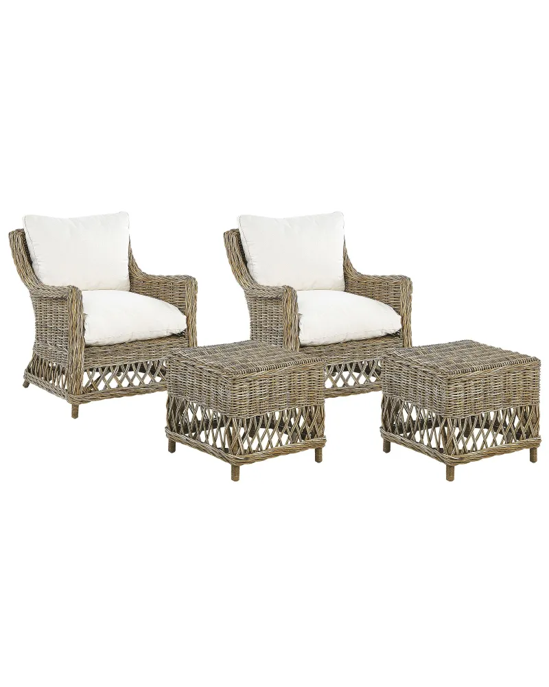Premium Resina Sintetica Set di 2 sedie da giardino con cuscini RIBOLLA Rattan Naturale