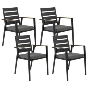 Premium Resina Sintetica Set di 4 sedie da giardino con cuscini TAVIANO Metallo Nero