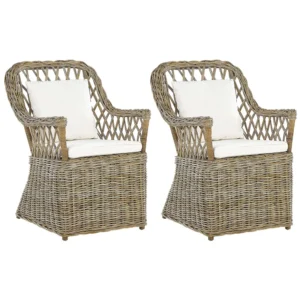 Premium Resina Sintetica Set di 2 sedie da giardino con cuscini MAROS Rattan Naturale
