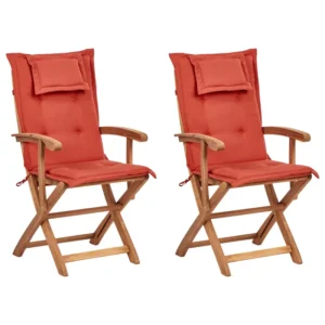 Premium Resina Sintetica Set di 2 sedie da giardino con cuscini MAUI II Legno d'acacia Rosso ombroso