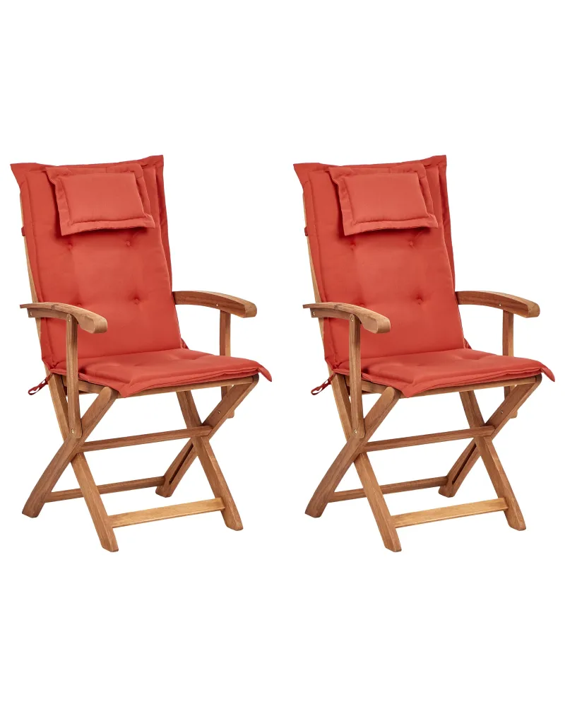Premium Resina Sintetica Set di 2 sedie da giardino con cuscini MAUI II Legno d'acacia Rosso ombroso