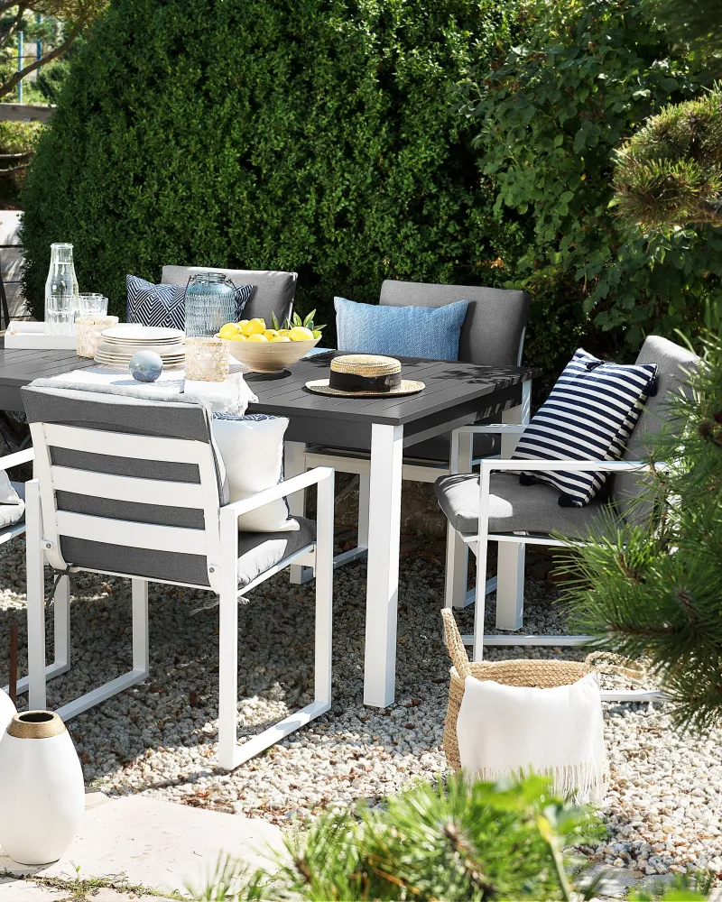 Premium Resina Sintetica Set di 4 sedie da giardino con cuscini PANCOLE Tessuto Grigio