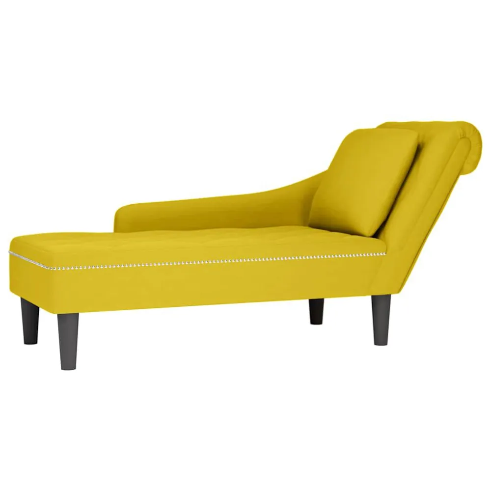Sdraio con Cuscino e Bracciolo Destro Velluto Giallo per Relax all'Aperto