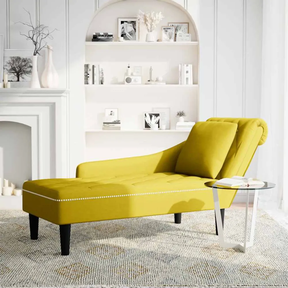 Sdraio con Cuscino e Bracciolo Destro Velluto Giallo per Relax all'Aperto