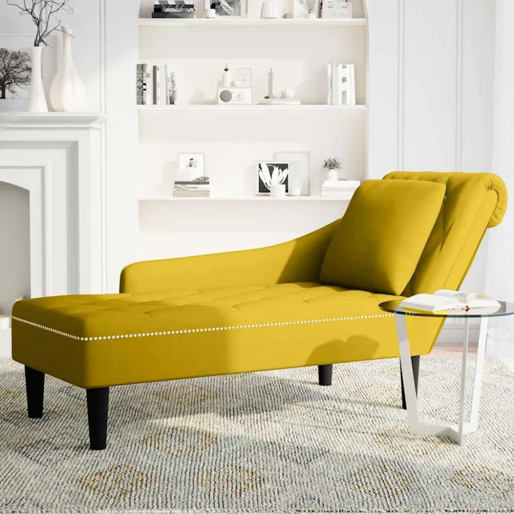 Sdraio con Cuscino e Bracciolo Destro Velluto Giallo per Relax all'Aperto
