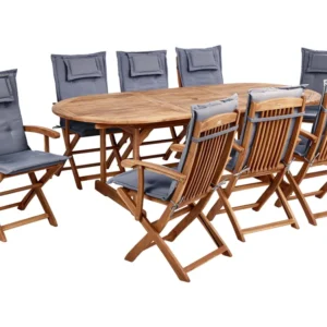 8 Seater Acacia Wood Garden Dining Set Graphite Grey Cushions MAUI II Colori Vivaci