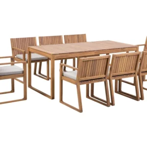8 Seater Acacia Wood Garden Dining Set Taupe Cushions SASSARI con Schienale Regolabile