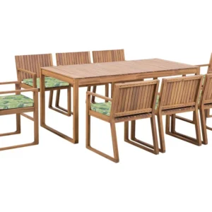 8 Seater Acacia Wood Garden Dining Set Leaf Pattern Green Cushions SASSARI Colori Vivaci