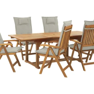 6 Seater Acacia Wood Garden Dining Set Taupe Cushions JAVA Colori Vivaci