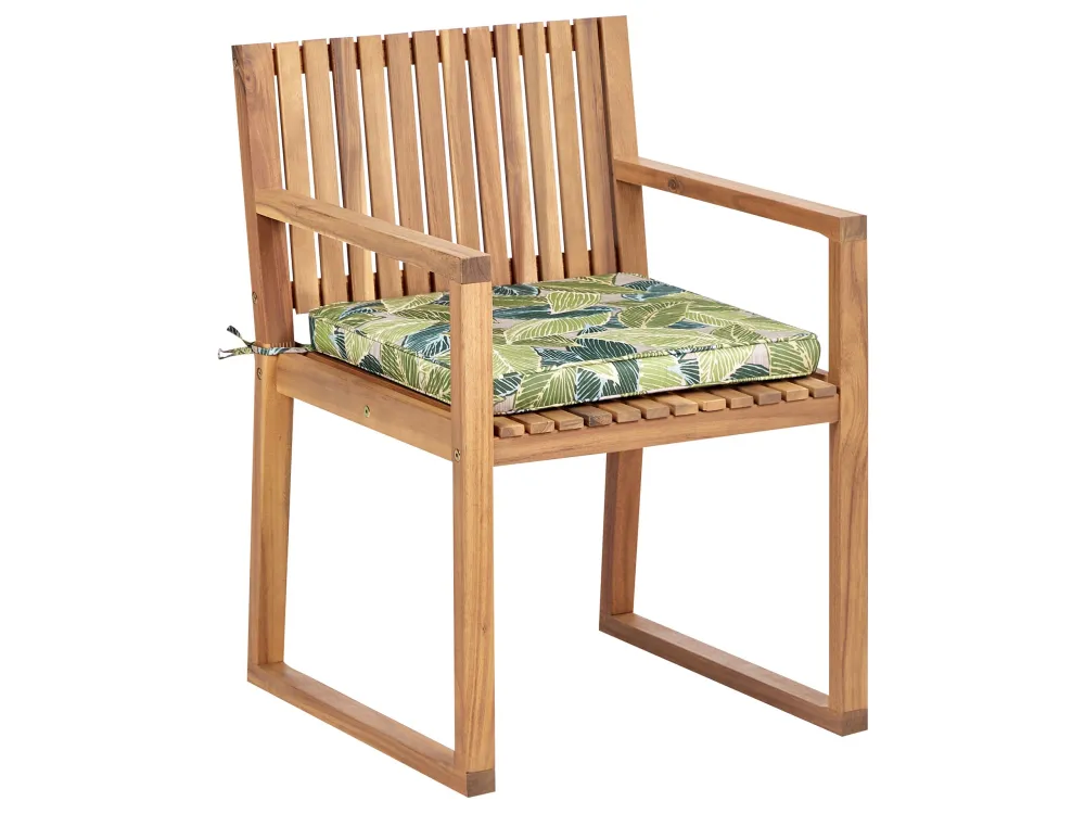 8 Seater Certificato Acacia Wood Garden Dining Set Leaf Pattern Green Cushions SASSARI II