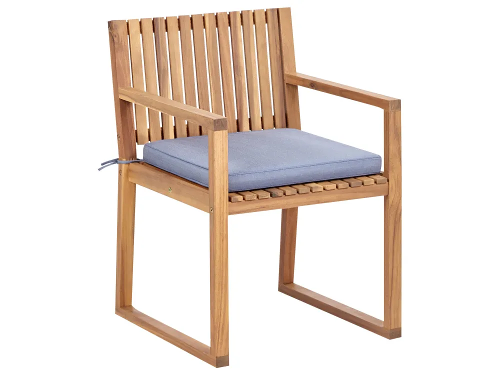 8 Seater Certified Acacia Wood Garden Dining Set Blue Cushions SASSARI II