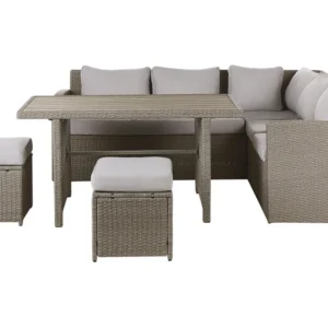 5 Seater PE Rattan Garden Corner Sofa Set Taupe and Grey BARDI - Impermeabile e UV Resistente