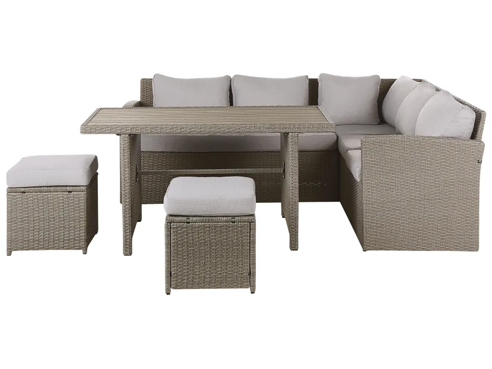 5 Seater PE Rattan Garden Corner Sofa Set Taupe and Grey BARDI - Impermeabile e UV Resistente