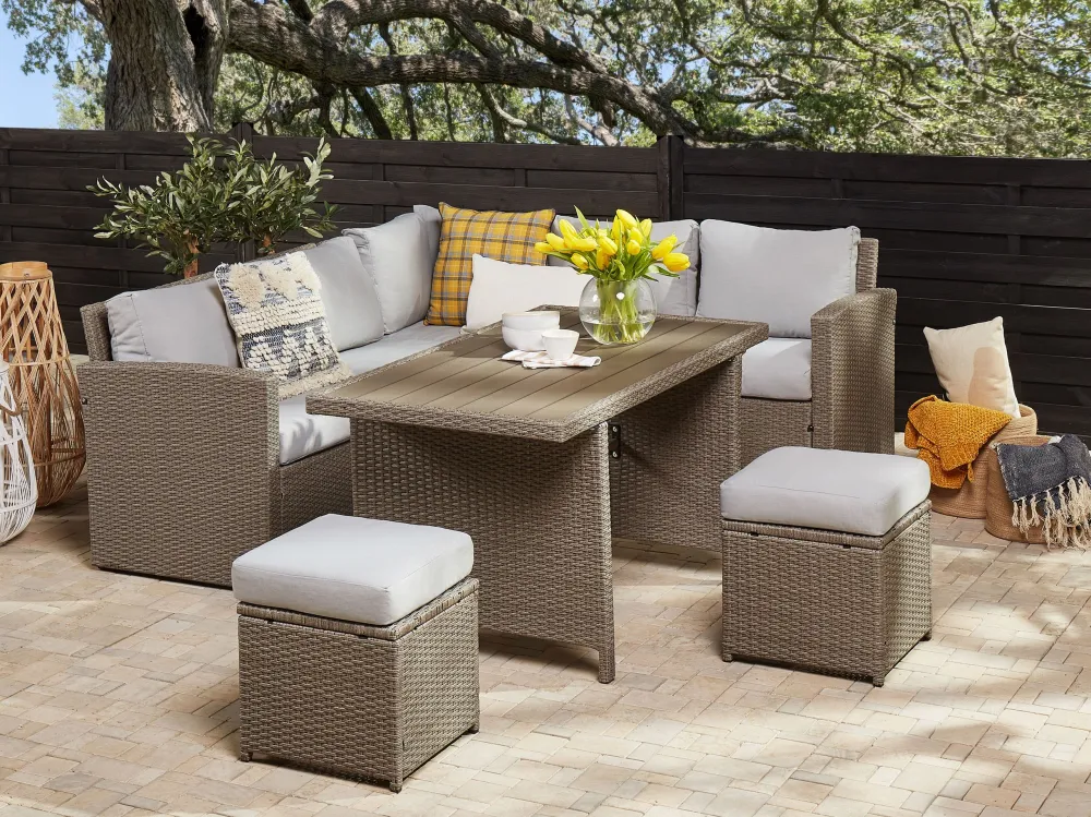 5 Seater PE Rattan Garden Corner Sofa Set Taupe and Grey BARDI - Impermeabile e UV Resistente