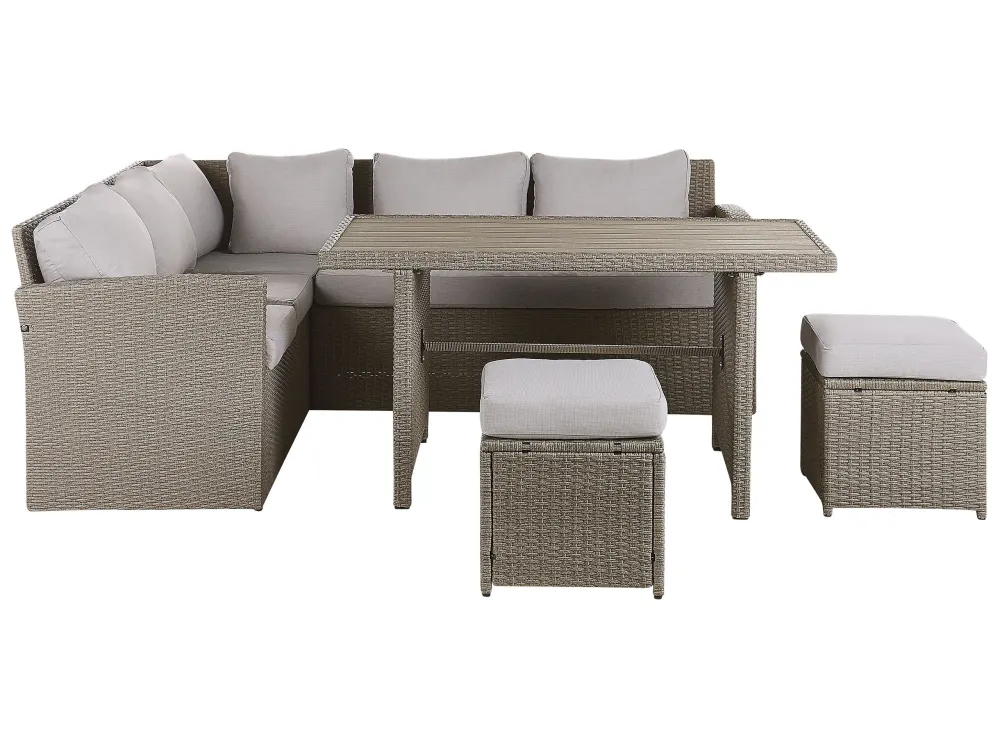 5 Seater PE Rattan Garden Corner Sofa Set Taupe and Grey BARDI - Impermeabile e UV Resistente