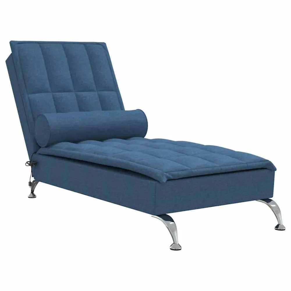 Sedia con Braccioli Chaise Longue Massaggi Cuscino Rullo Blu Tessuto