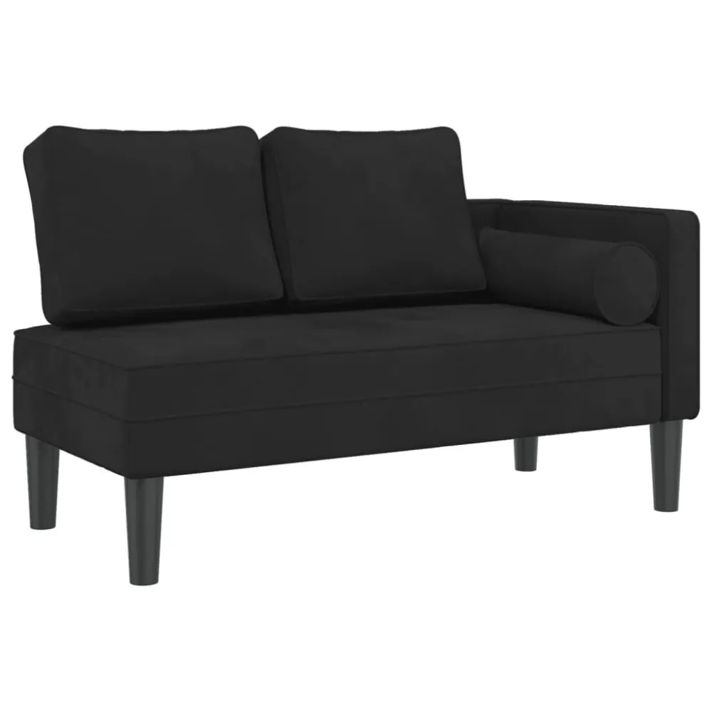 Sedia con Braccioli Chaise Lounge con Cuscini Nero Velluto