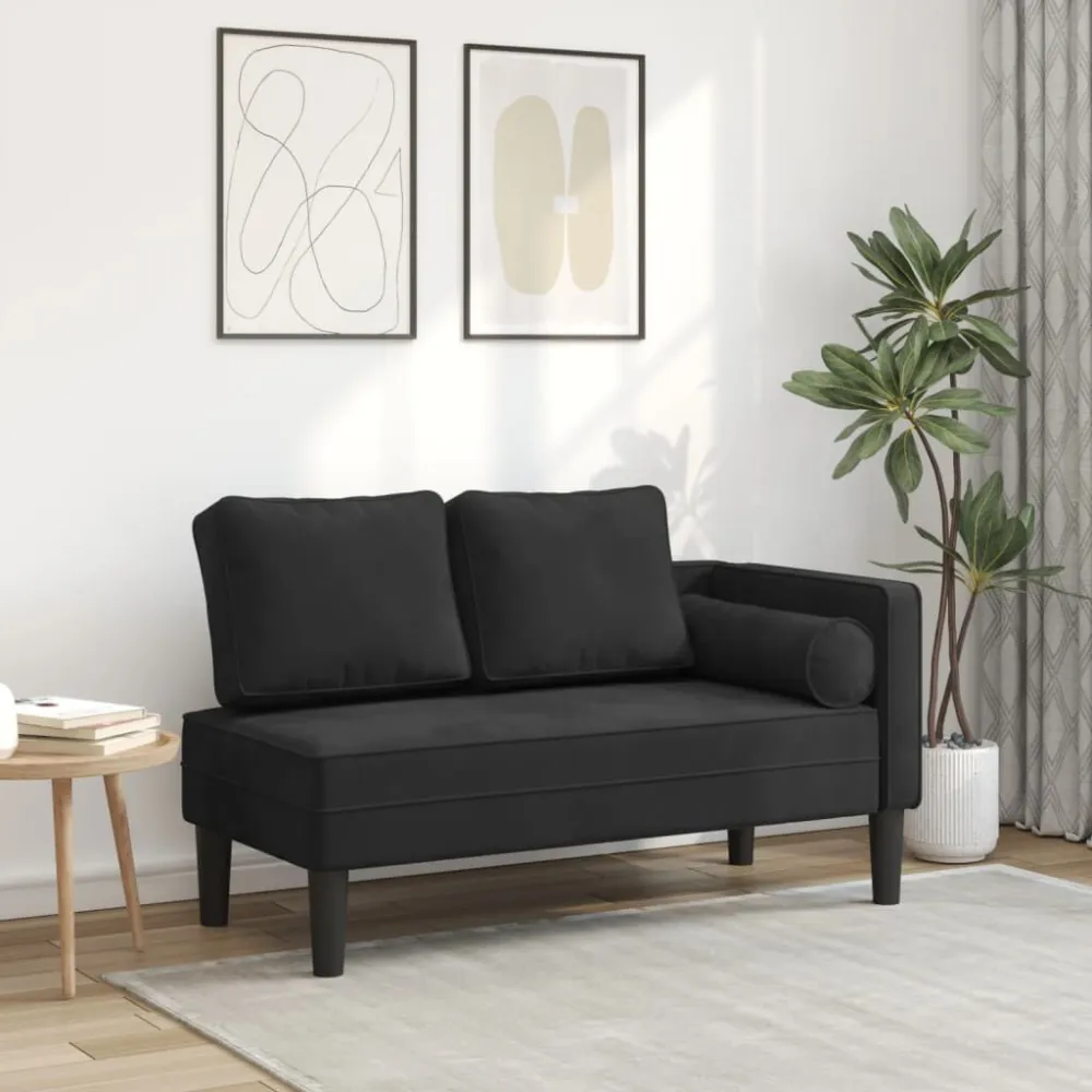 Sedia con Braccioli Chaise Lounge con Cuscini Nero Velluto