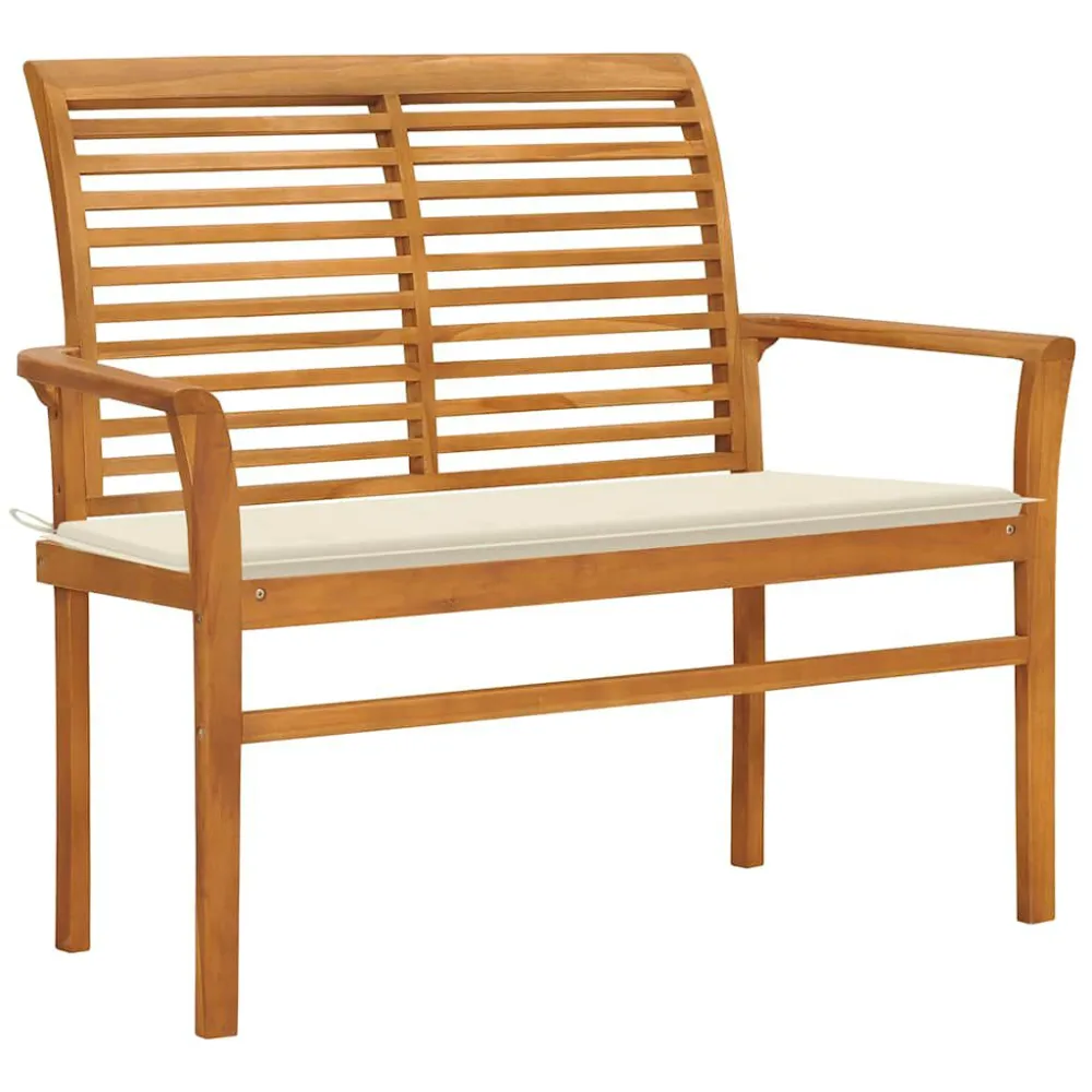 Sedia con Braccioli Panca da Giardino con Cuscino Crema 112 cm Legno di Teak