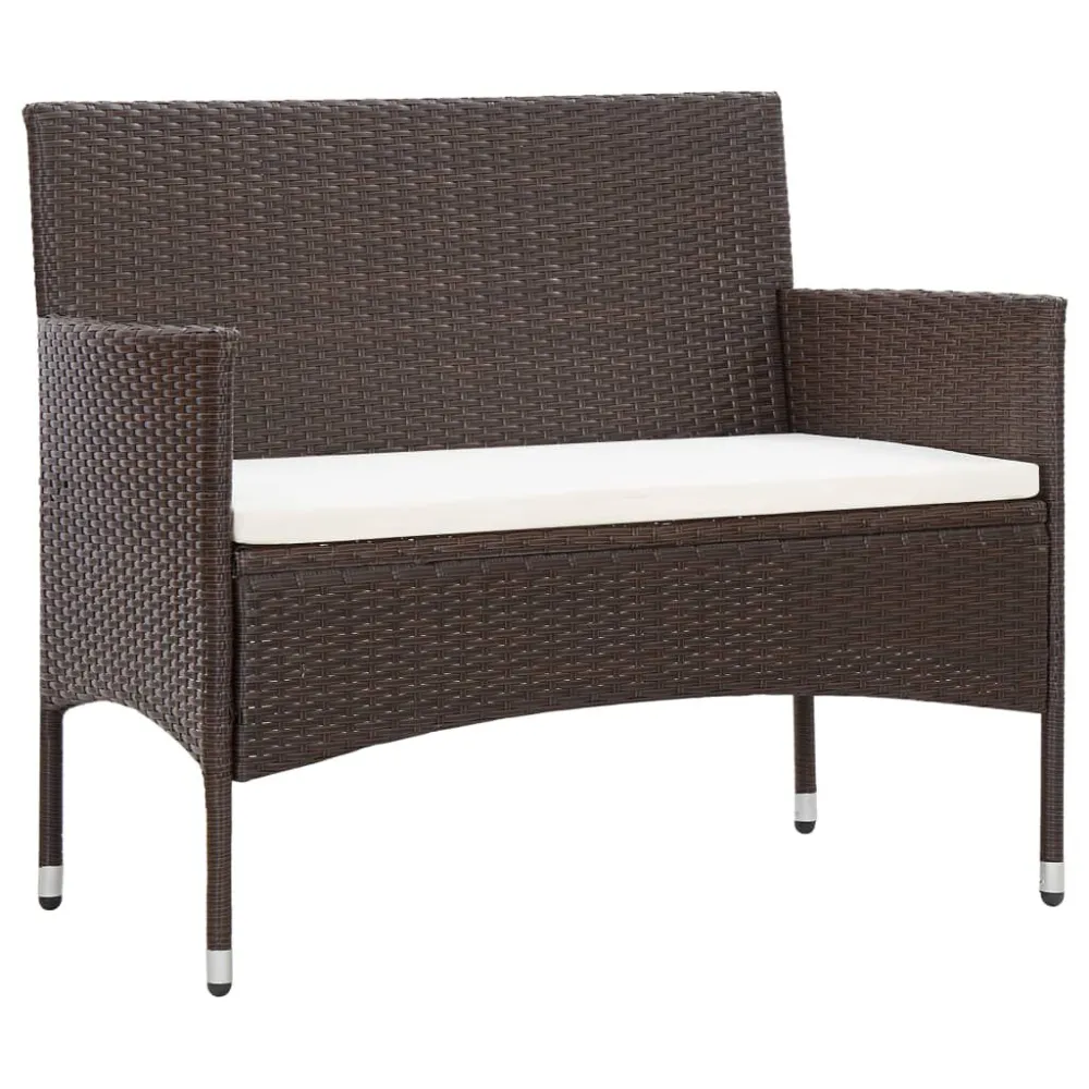 Sedia con Braccioli Panchina da Giardino con Cuscino Polyrattan Marrone
