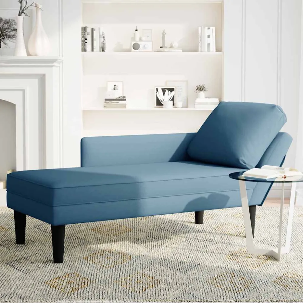Sedia con Braccioli Sdraio con Cuscino e Bracciolo Destro Velluto Blu