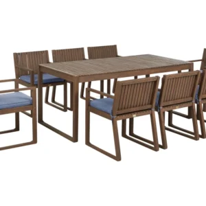 Sedia con Braccioli 8 Seater Dark Acacia Wood Garden Dining Set Blue Cushions SASSARI