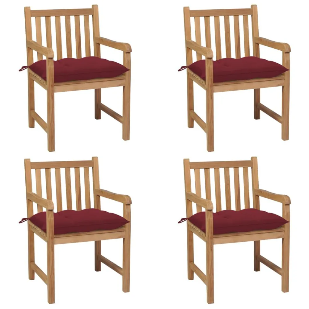 Sedia con Braccioli Sedie da Giardino 4 pz con Cuscini Rosso Vino Massello di Teak