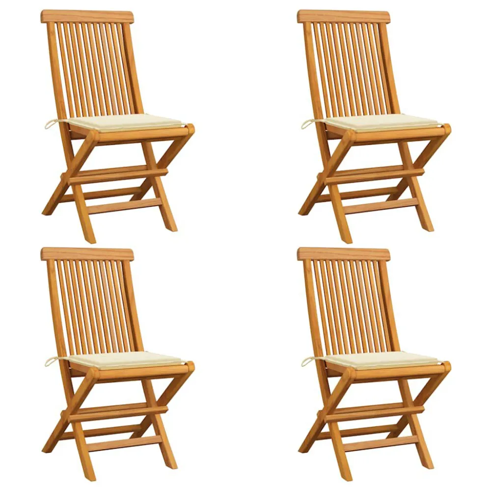 Sedia con Braccioli Sedie da Giardino con Cuscini Crema 4 pz Massello di Teak