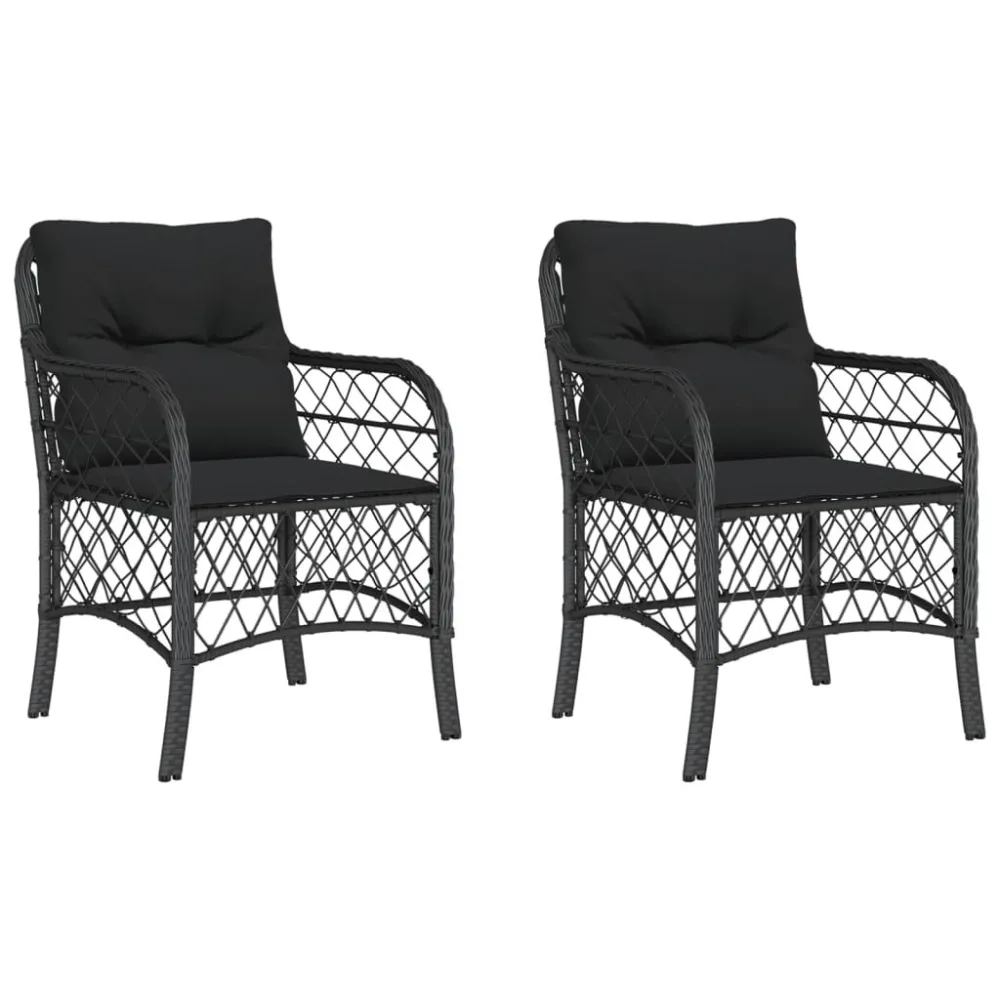 Sedia con Braccioli Sedie da Giardino con Cuscini 2 pz Nere Polyrattan