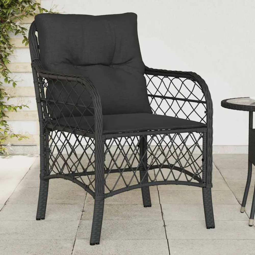Sedia con Braccioli Sedie da Giardino con Cuscini 2 pz Nere Polyrattan