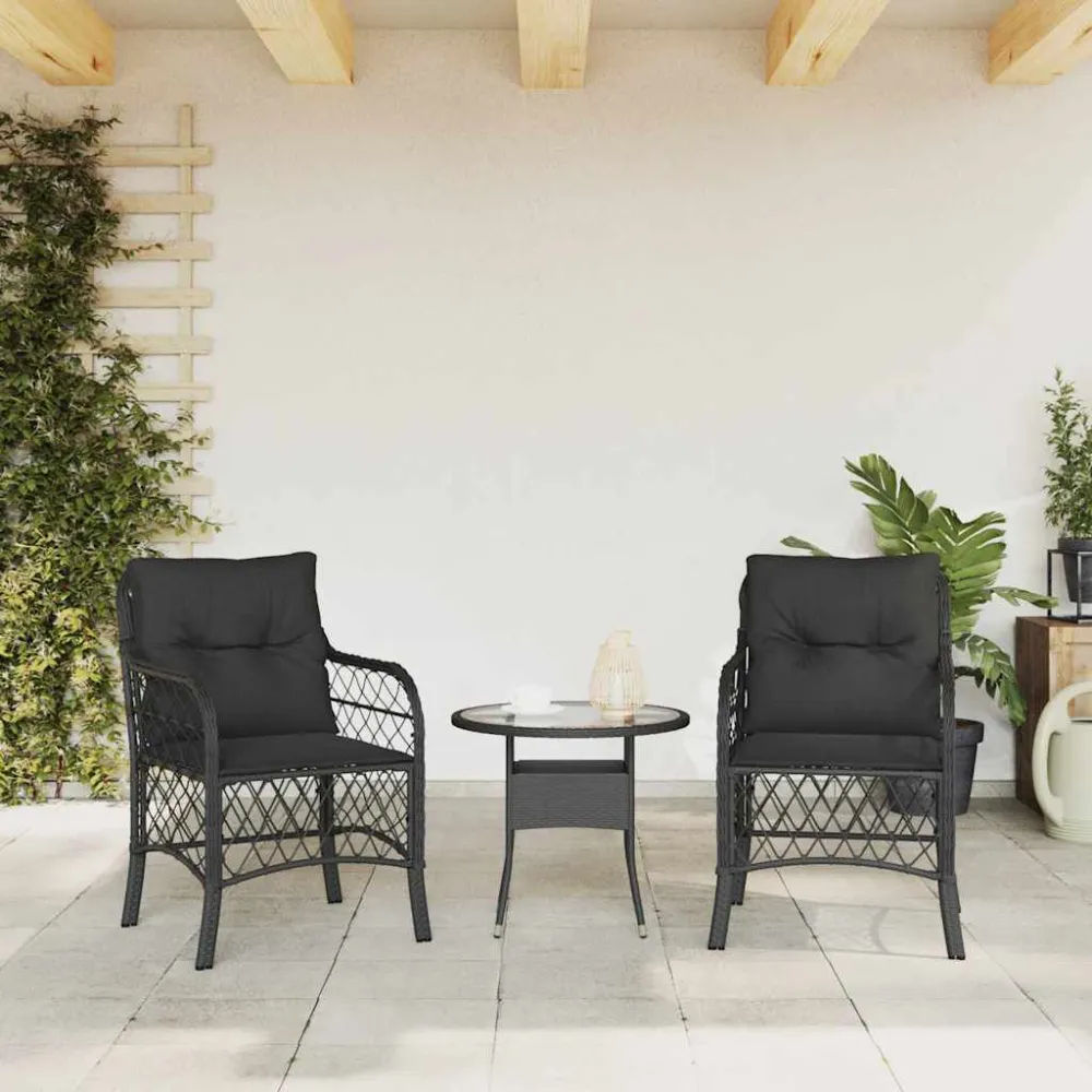 Sedia con Braccioli Sedie da Giardino con Cuscini 2 pz Nere Polyrattan