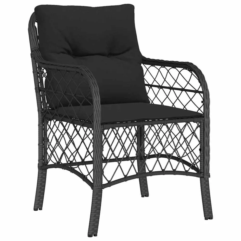 Sedia con Braccioli Sedie da Giardino con Cuscini 2 pz Nere Polyrattan