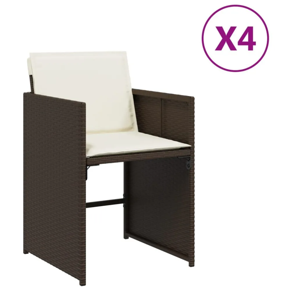 Sedia con Braccioli Sedie da Giardino con Cuscini 4 pz Marroni Polyrattan