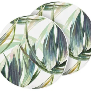 Sedia con Braccioli Set di 2 cuscini da esterno tessuto bianco e verde ⌀ 40 cm CALDERINA