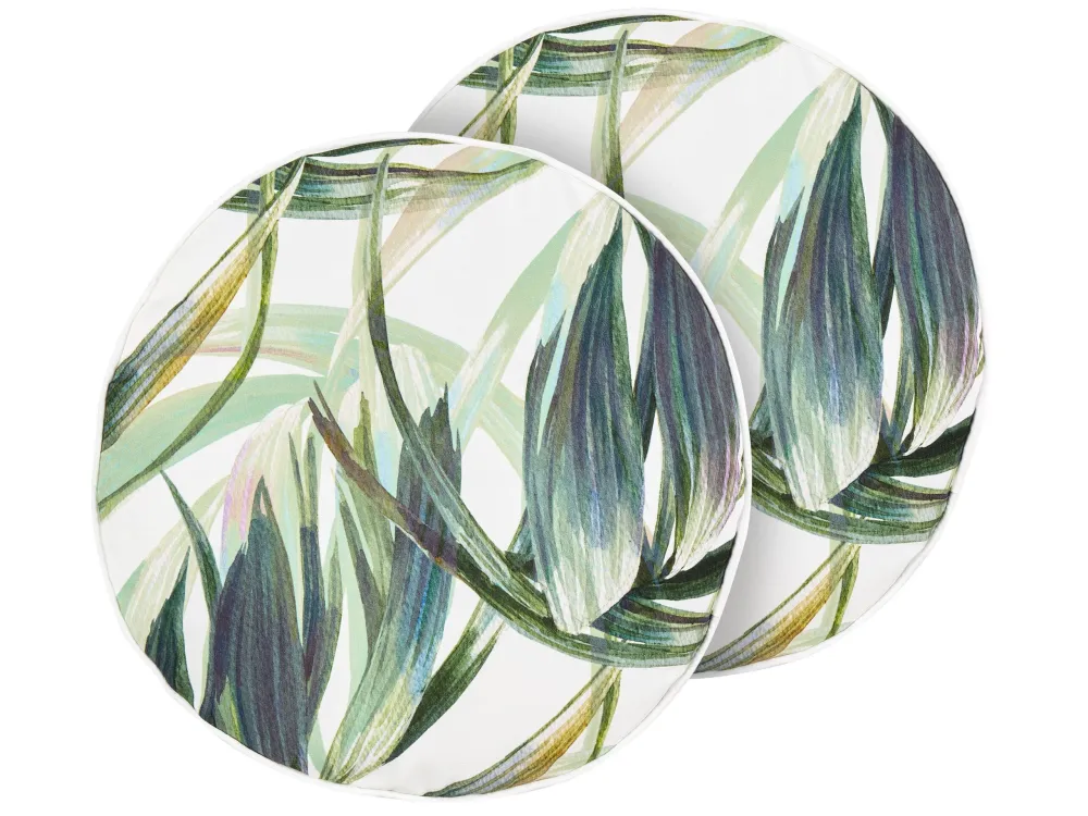 Sedia con Braccioli Set di 2 cuscini da esterno tessuto bianco e verde ⌀ 40 cm CALDERINA