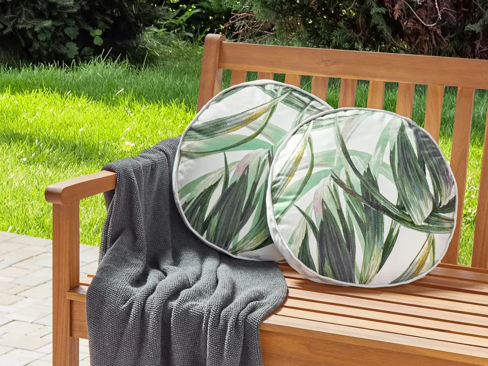 Sedia con Braccioli Set di 2 cuscini da esterno tessuto bianco e verde ⌀ 40 cm CALDERINA