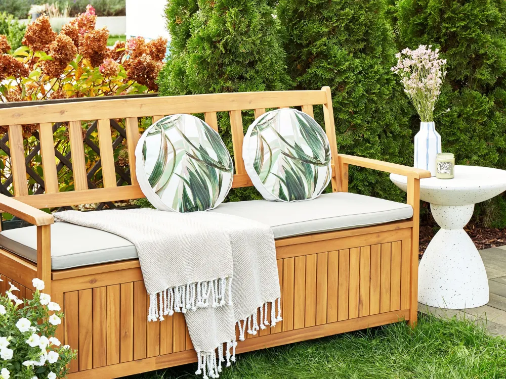 Sedia con Braccioli Set di 2 cuscini da esterno tessuto bianco e verde ⌀ 40 cm CALDERINA