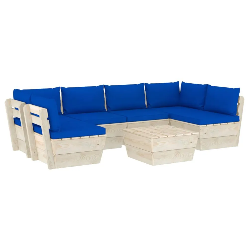 Sedia con Braccioli Set Divani da Giardino su Pallet 7 pz con Cuscini Legno Abete