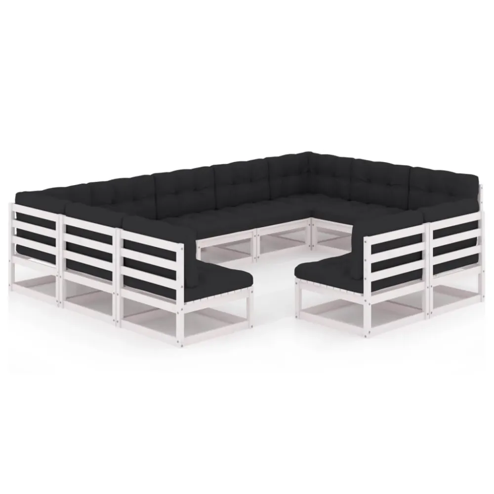 Sedia con Braccioli Set Divani da Giardino 11pz con Cuscini Massello di Pino Bianco