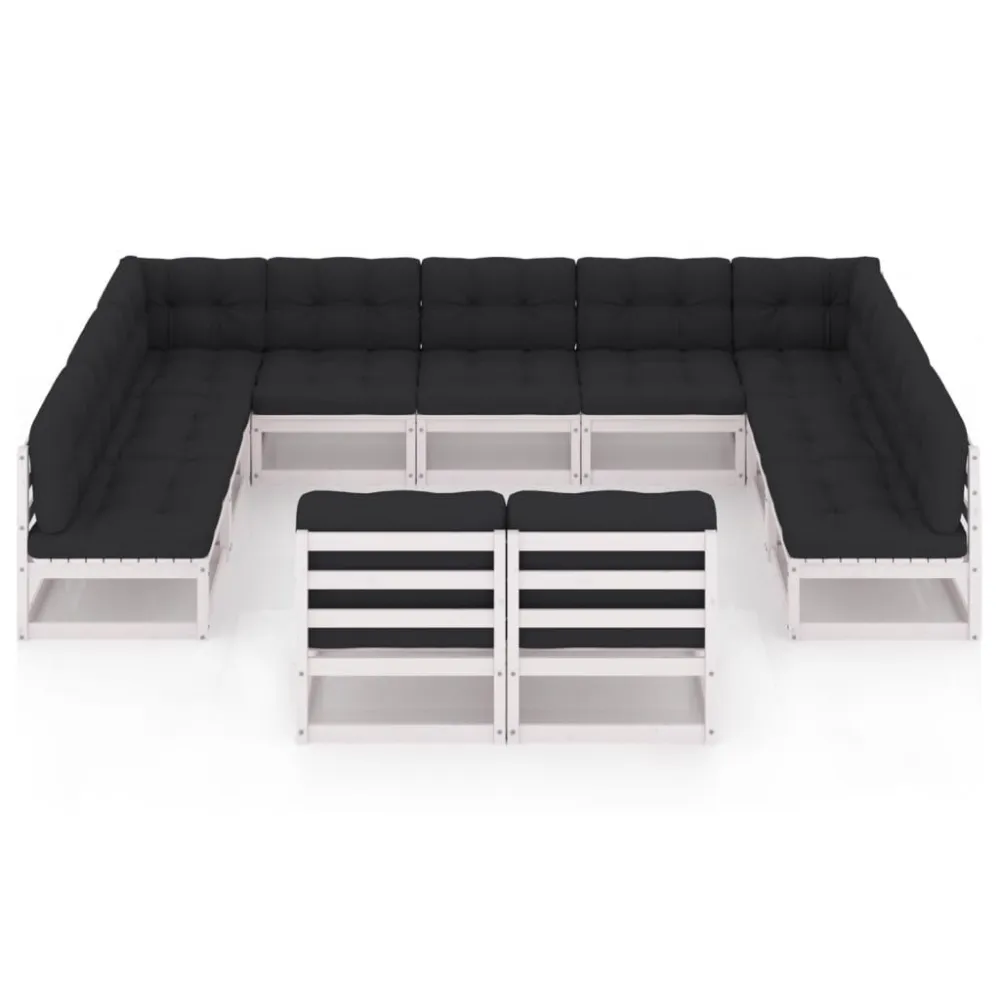 Sedia con Braccioli Set Divani da Giardino 11pz con Cuscini Massello di Pino Bianco