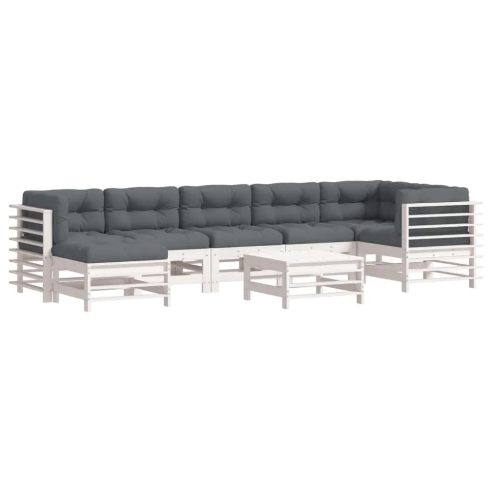 Sedia con Braccioli Set Divani da Giardino 8pz con Cuscini Legno Massello Bianco