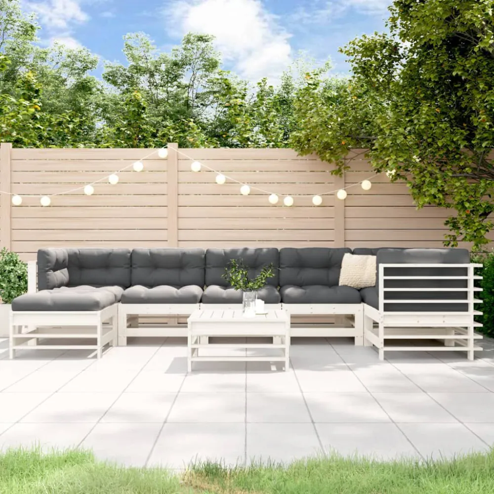 Sedia con Braccioli Set Divani da Giardino 8pz con Cuscini Legno Massello Bianco